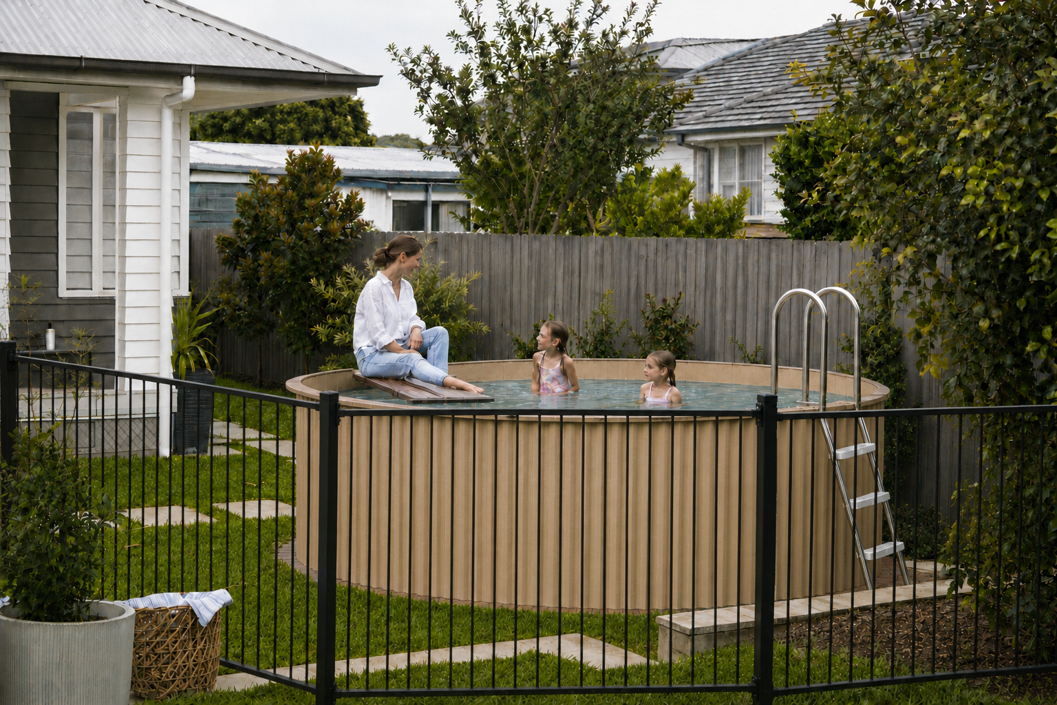 Happy Australian family enjoying their DIPR plunge pool